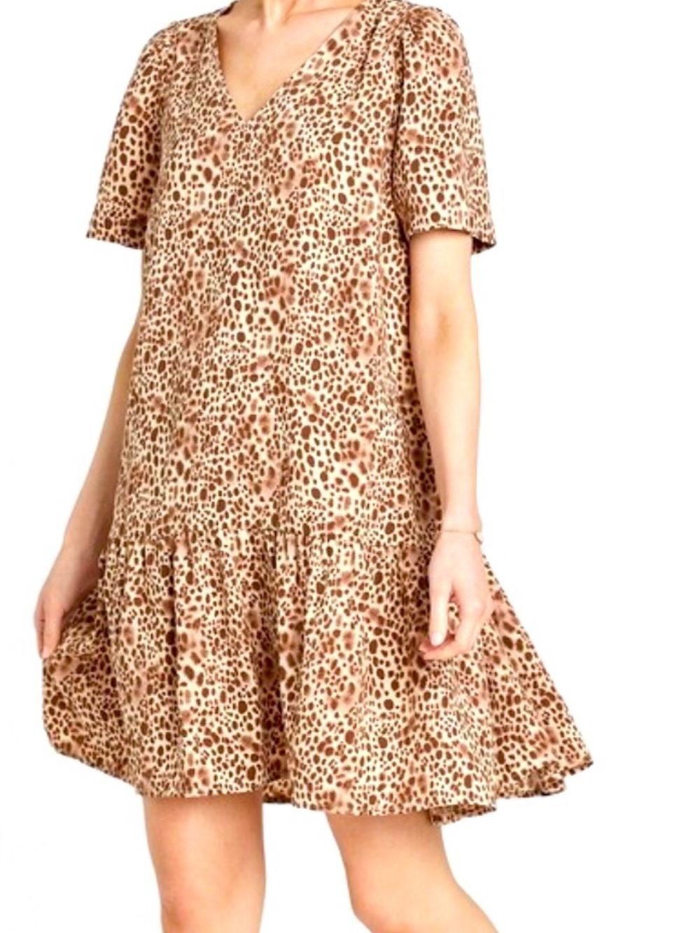 a new day Leopard Print V-Neck Dress - Brown, Tan